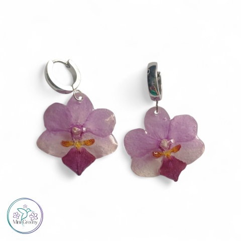 Kolczyki z naturalnymi storczykami w żywicy