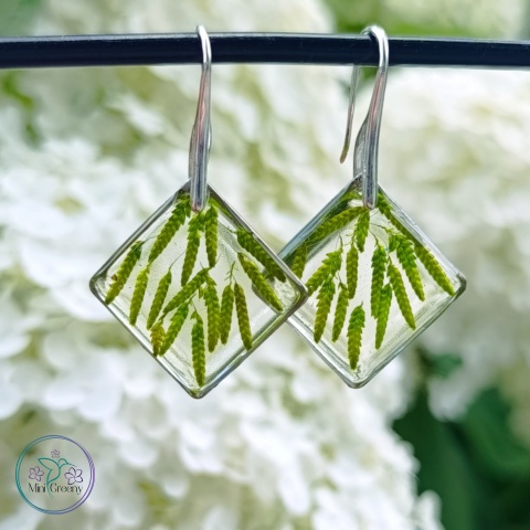 Kolczyki kwadraty z wiosenną trawą