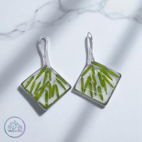 Kolczyki kwadraty z wiosenną trawą