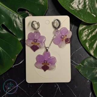 Komplet biżuterii z naturalnymi storczykami w żywicy