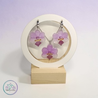 Komplet biżuterii z naturalnymi storczykami w żywicy