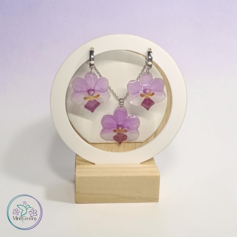 Komplet biżuterii z naturalnymi storczykami w żywicy