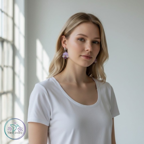 Komplet biżuterii z naturalnymi storczykami w żywicy