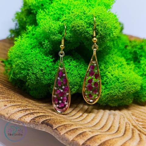 Kolczyki z wrzosem w złotej oprawie 