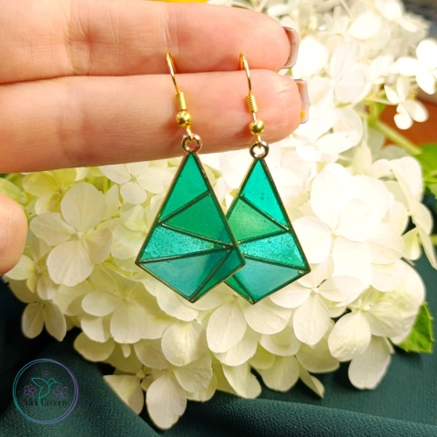 Wiszące kolczyki zielone trójkąty