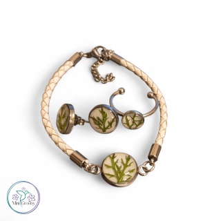 komplet biżuterii biel z zielenią