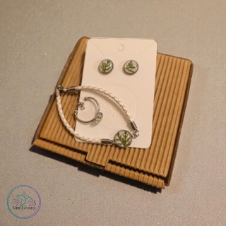 komplet biżuterii biel z zielenią