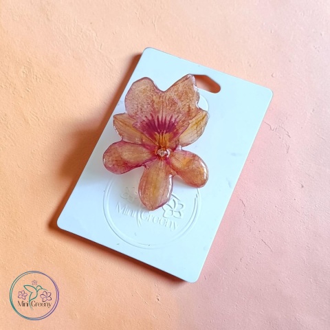 Broszka z naturalną orchideą w żywicy